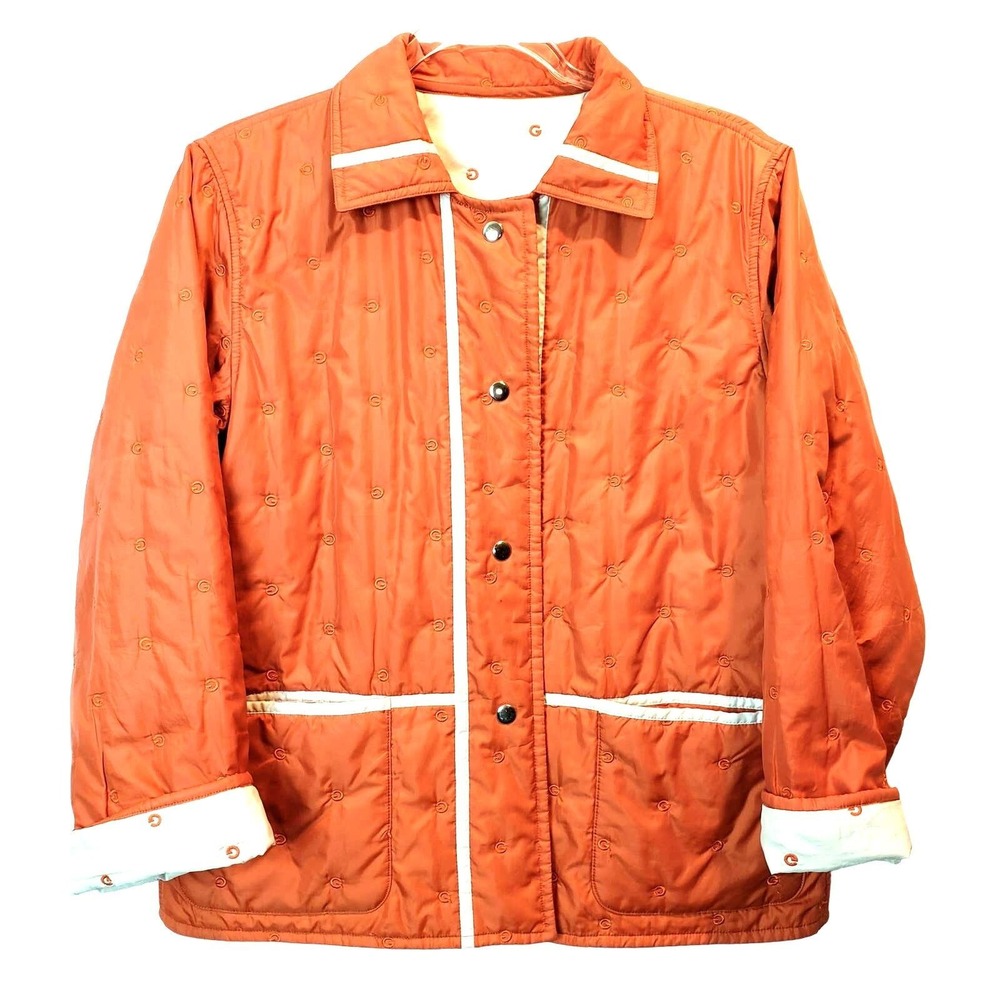 Vintage Givy Embroidered Reversible Quilted Jacket Burnt Orange and Ivory Size M